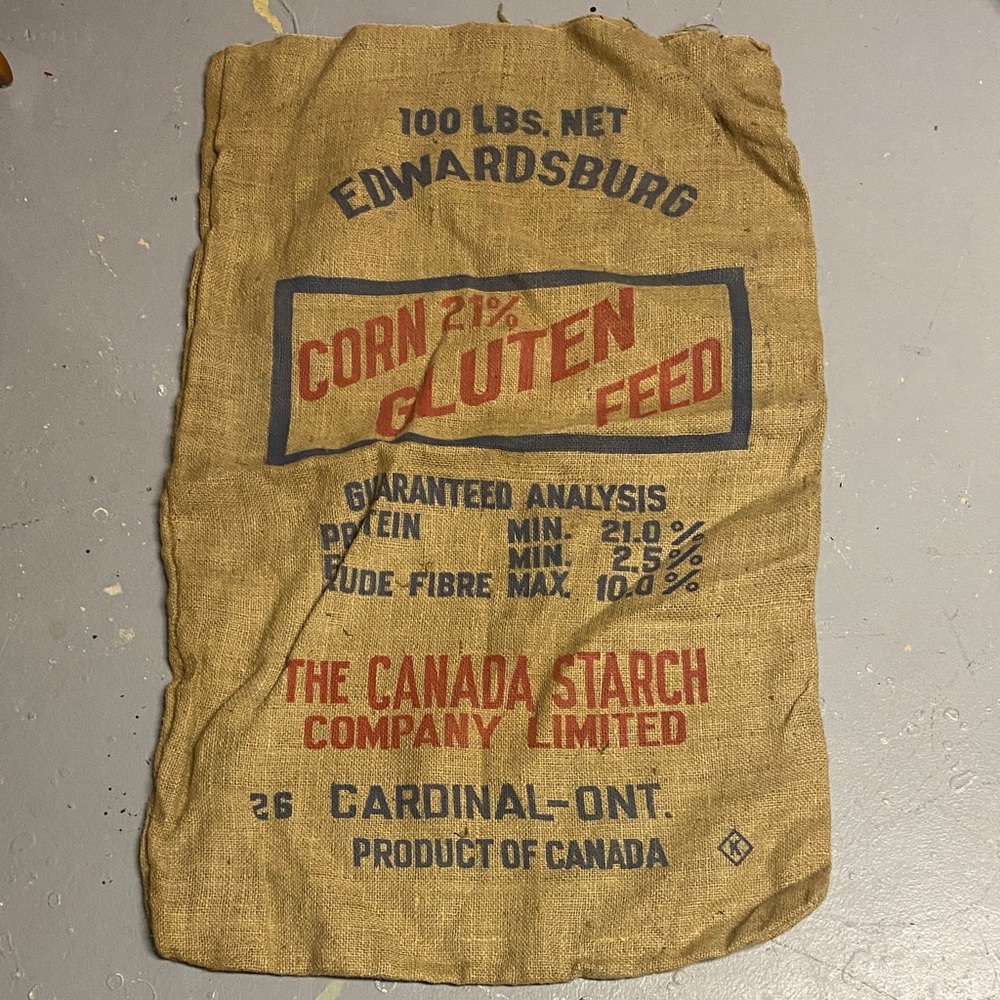 Vintage The Canadian Starch Co. Corn Gluten Feed Burlap Grain Sack